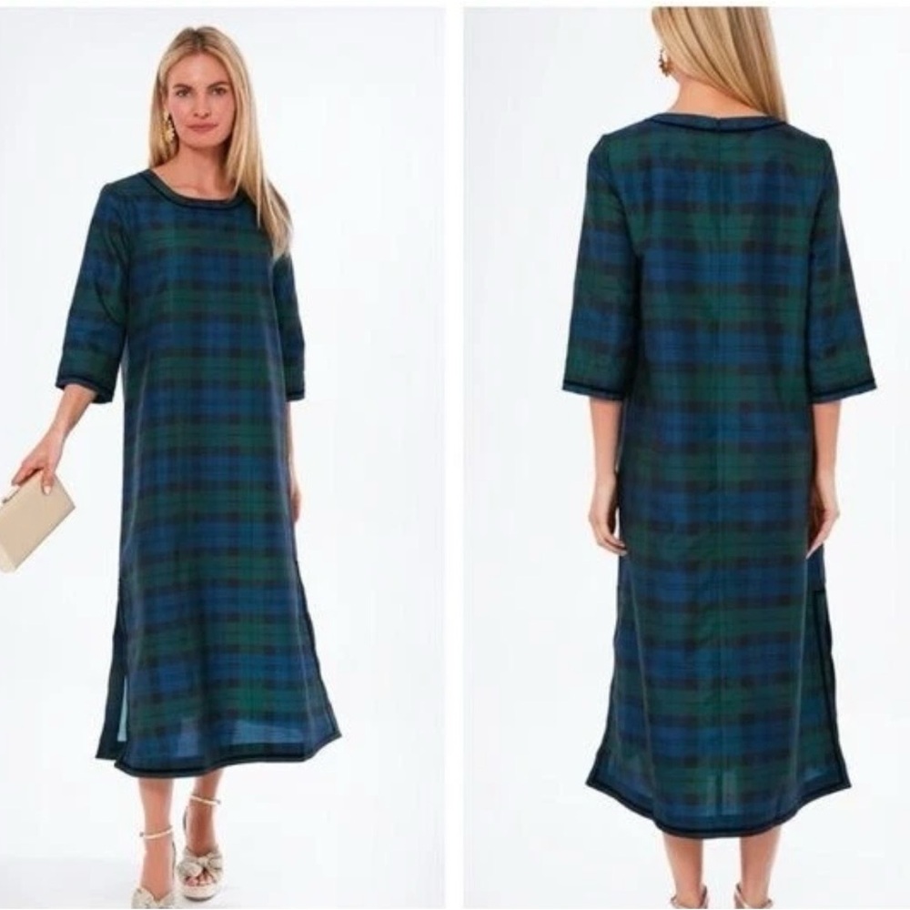 Tuckernuck |Jamie Velvet Trimmed Plaid Blackwatch Midi Dress Size S fabulous